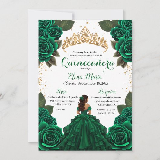 Elegante groene Quinceañera Rozen Gold Glitter Kaart (Voorkant)