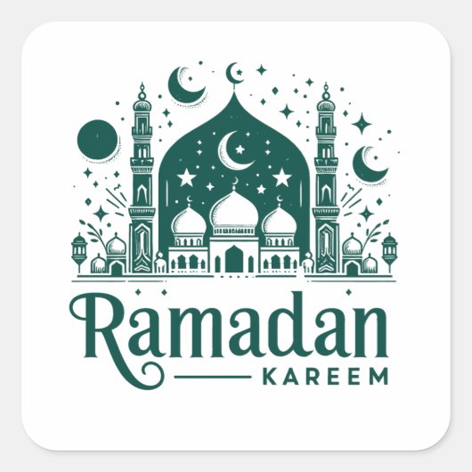 Elegante groene Ramadan Kareem Mubarak Vierkante Sticker (Voorkant)