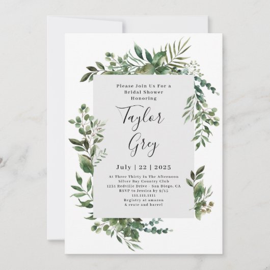 Elegante Groene Rand Bruidsborrel Kaart (Voorkant)