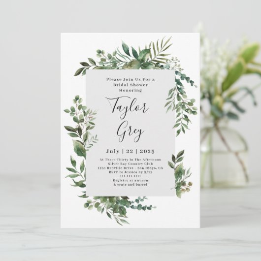 Elegante Groene Rand Bruidsborrel Kaart (Staand voorkant)