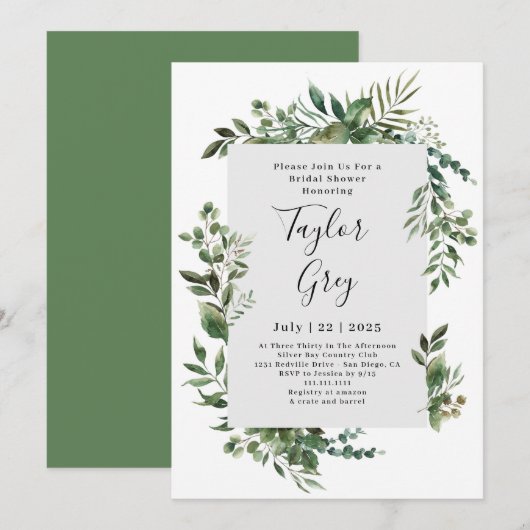 Elegante Groene Rand Bruidsmeisjesfeest Kaart (Voorkant / Achterkant)