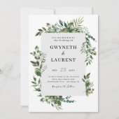 Elegante Groene Rand Huwelijk  Kaart (Voorkant)