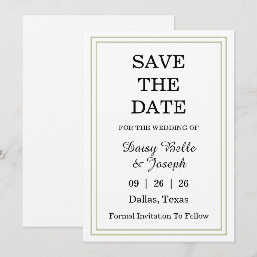 Elegante Groene Rand Save The Date (Voorkant / Achterkant)