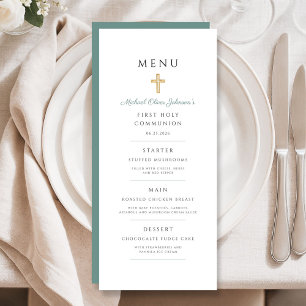 Elegante Groene Religieuze Kruis Jongen Eerste Com Menu