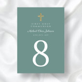 Elegante Groene Religieuze Kruisjongen Eerste Comm Kaart