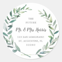 Elegante Groene Retouradres Rustieke Bruiloft Ronde Sticker