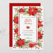 Elegante groene rode bloemenbes kerstverjaardag kaart (Voorkant / Achterkant)