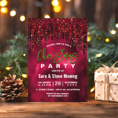 Elegante groene rode faux glitter druipt Kerstmis Kaart