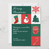 Elegante  Groene & Rode Kerstmisillustratie Feestdagenkaart (Voorkant)