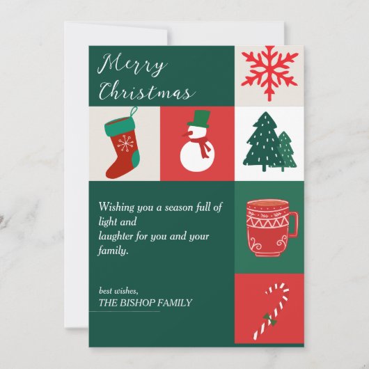 Elegante  Groene & Rode Kerstmisillustratie Feestdagenkaart (Voorkant)