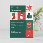 Elegante  Groene & Rode Kerstmisillustratie Feestdagenkaart (Staand voorkant)