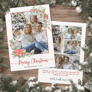 Elegante groene rode strik foto Kerstmis Feestdagenkaart