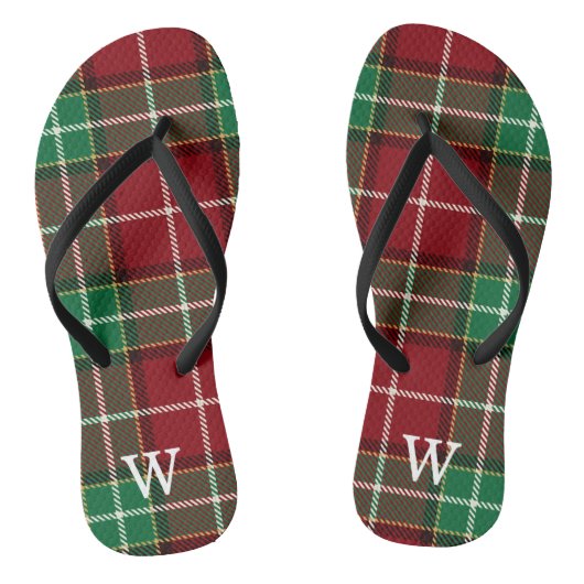 Elegante groene & rode tartan geruite Gepersonalis Teenslippers (Voetbed)