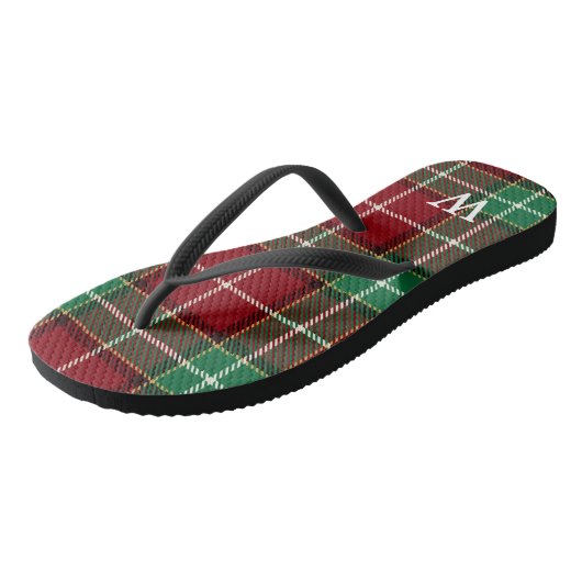 Elegante groene & rode tartan geruite Gepersonalis Teenslippers (Schuin)