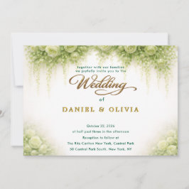Elegante Groene Roos Botanische Gouden Overlay Fot Kaart