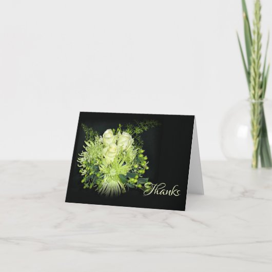 Elegante groene Rose Bouquet bruiloft Bedankkaart (Voorkant)