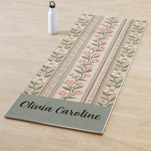 Elegante groene roze bloem - Bewerkbare naam Yogamat (In situ)