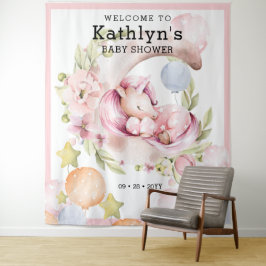 Elegante groene roze eenhoorn meisje babyshower wandkleed