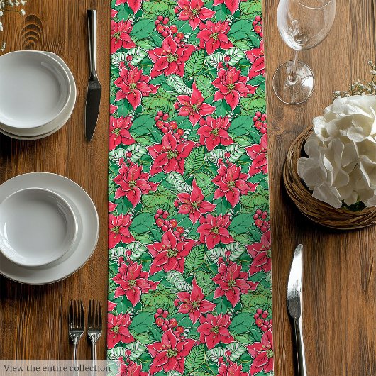 Elegante groene roze preppy kersttafel runner medium tafelloper