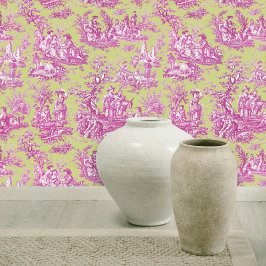 Elegante  groene roze toile de jouy behang