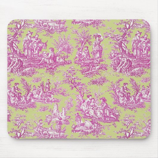 Elegante  groene roze toile de jouy muismat (Voorkant)