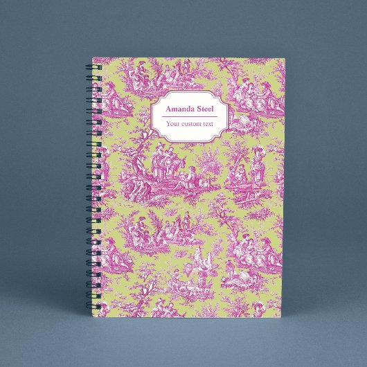 Elegante  groene roze toile de jouy notitieboek