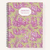 Elegante  groene roze toile de jouy notitieboek (Voorkant)
