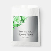 Elegante groene Rozen op zilveren bruiloft Bedankzakje (Voorkant)