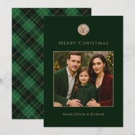 Elegante groene ruit familie foto Kerstmis Feestdagenkaart