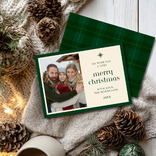 Elegante groene ruit tartan chique platte schoen feestdagenkaart