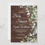 Elegante groene rustieke hout baby shower kaart (Voorkant)