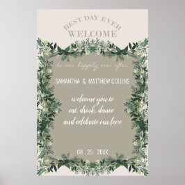 Elegante Groene Rustieke Huwelijksreceptie Bord Poster