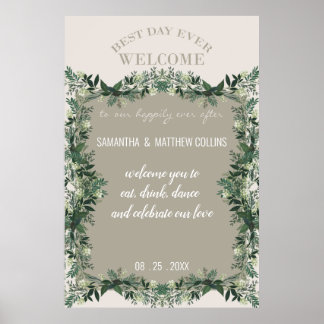 Elegante Groene Rustieke Huwelijksreceptie Bord Poster