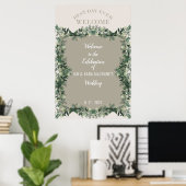 Elegante Groene Rustieke Trouwfeest Bord Poster (Thuiskantoor)