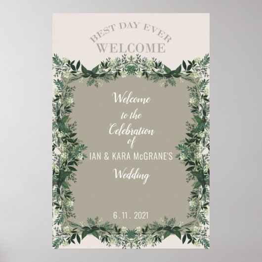 Elegante Groene Rustieke Trouwfeest Bord Poster (Voorkant)