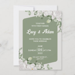 Elegante groene salie wit bloemenbruiloft kaart