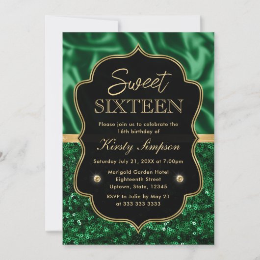 Elegante groene satijn & glitters glazen frame Swe Kaart (Voorkant)
