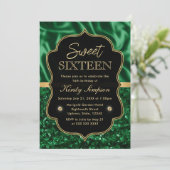 Elegante groene satijn & glitters glazen frame Swe Kaart (Staand voorkant)