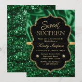 Elegante groene satijn & glitters glazen frame Swe Kaart (Voorkant / Achterkant)