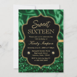 Elegante groene satijn & glitters glazen frame Swe Kaart