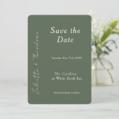 Elegante groene save the date (Staand voorkant)