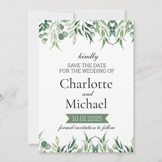 Elegante Groene Save the Date Template  Kaart (Voorkant)