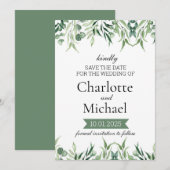 Elegante Groene Save the Date Template  Kaart (Voorkant / Achterkant)