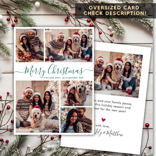 Elegante groene script 5 foto collage Kerstmis Feestdagenkaart