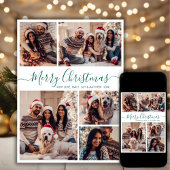 Elegante groene script 5 foto collage Kerstmis Feestdagenkaart