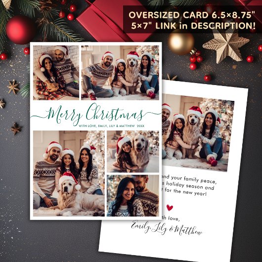 Elegante groene script 5 foto collage Kerstmis Feestdagenkaart