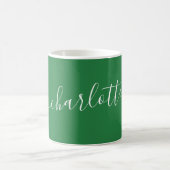 Elegante groene script moderne naam gepersonalisee koffiemok (Center)