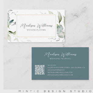 Elegante Groene Script Typografie QR Zakelijke Kaa Visitekaartje