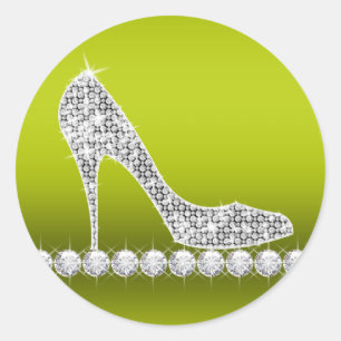 Elegante Groene Selderij Diamanten Hoge Hak Schoen Ronde Sticker