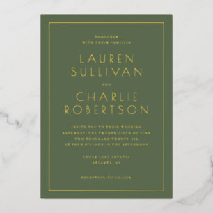 Elegante groene serif huwelijksuitnodiging folie uitnodiging